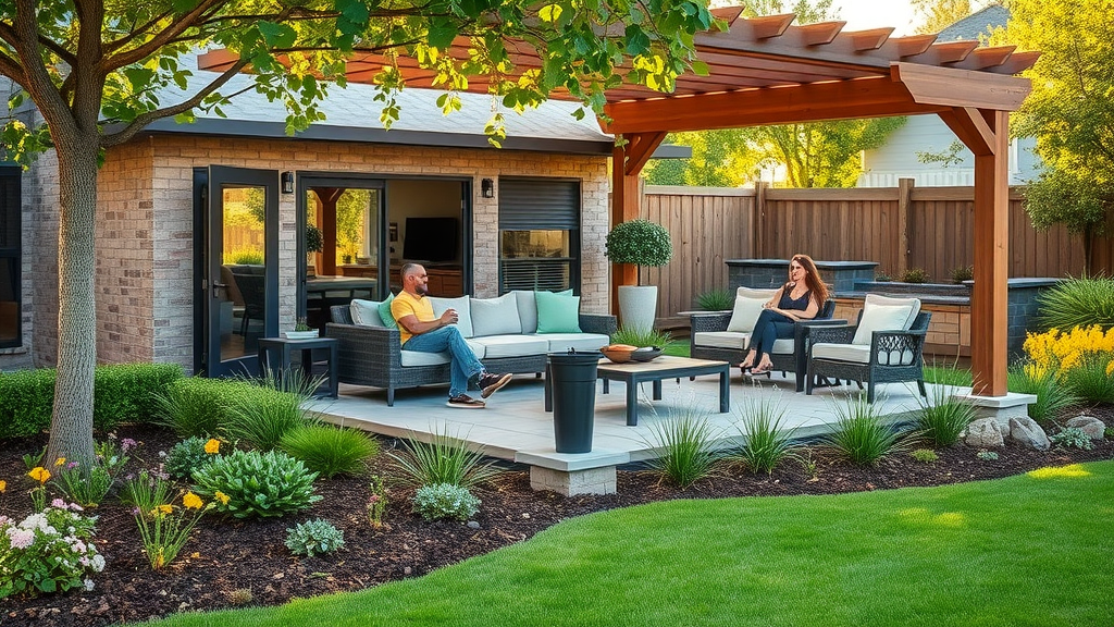 Landscaping Sacramento outdoor living area with native plants and family gathering.