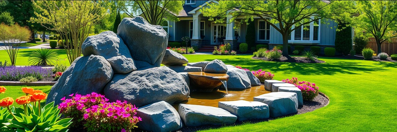Beautiful landscaping Sacramento garden with lush lawn and flowers, vibrant and detailed.