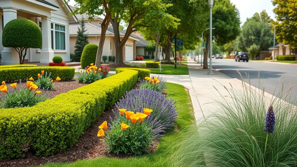 Professional Sacramento landscaping showcasing neat hedges and vibrant curb appeal.