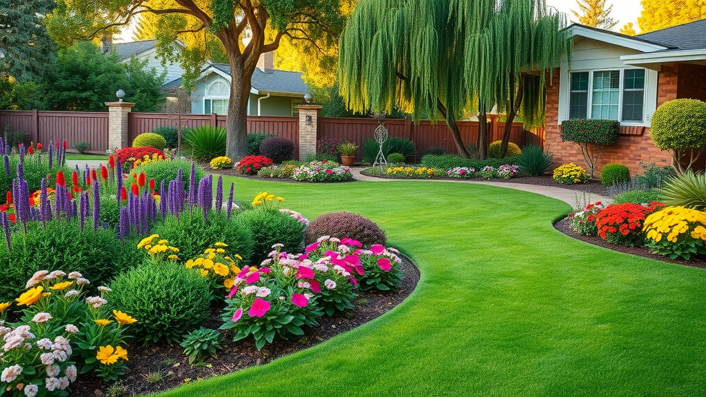 Beautiful Sacramento yard with lush landscaping, drought-tolerant plants, and manicured lawn.